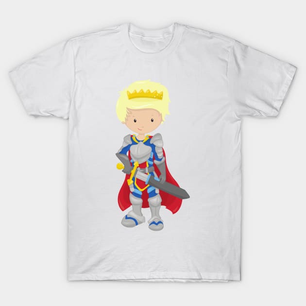 Prince, King, Knight, Sword, Crown, Blond Hair T-Shirt by Jelena Dunčević